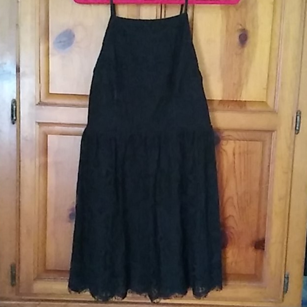 Three Pink Hearts Lacy Black Dress Size L